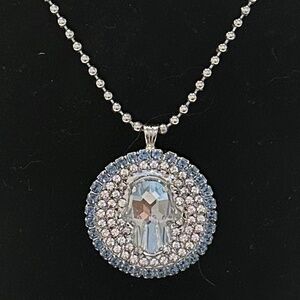 REBEKAH PRICE - Light Sapphire Encircled Crystal Pendant Silver Necklace